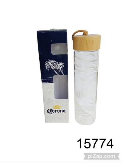 Imagen de BOTELLA DE VIDRIO CORONA CON TAPA DE BAMBOO 3.26
